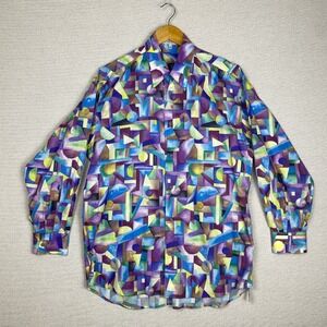 Vtg 80s Mondo di Marco Button Up Mens M All Over Print Long Sleeve Cotton Italy